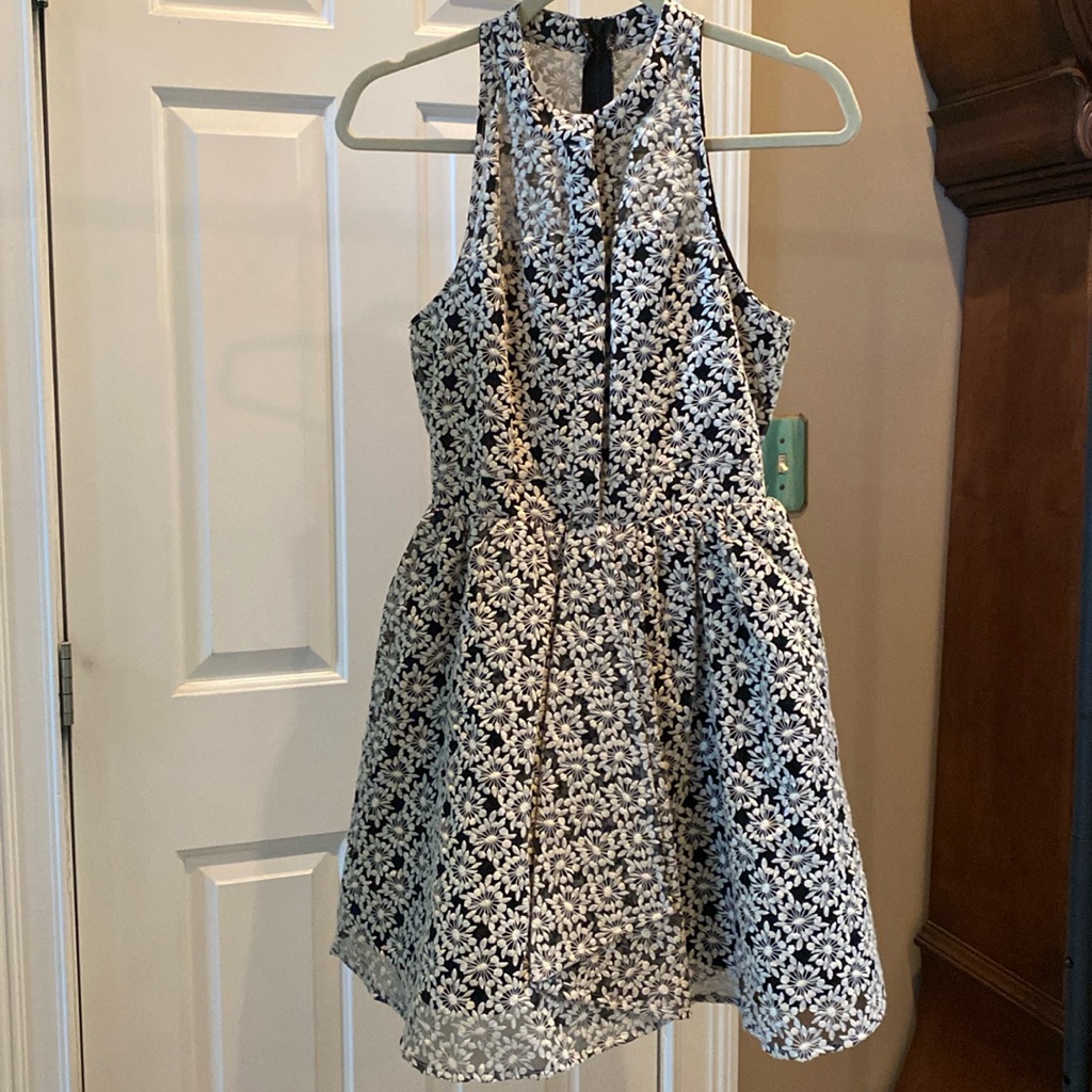 Sam Edelman Dress, 2, Black With White Embroidery Overlay, Flare, Nwt